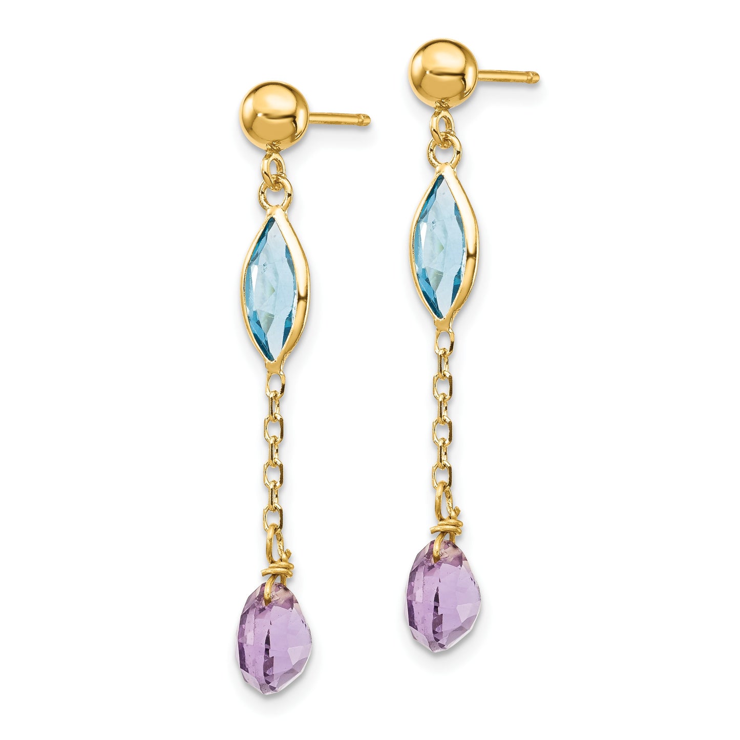 14K Amethyst and Blue Topaz Dangle Post Earrings