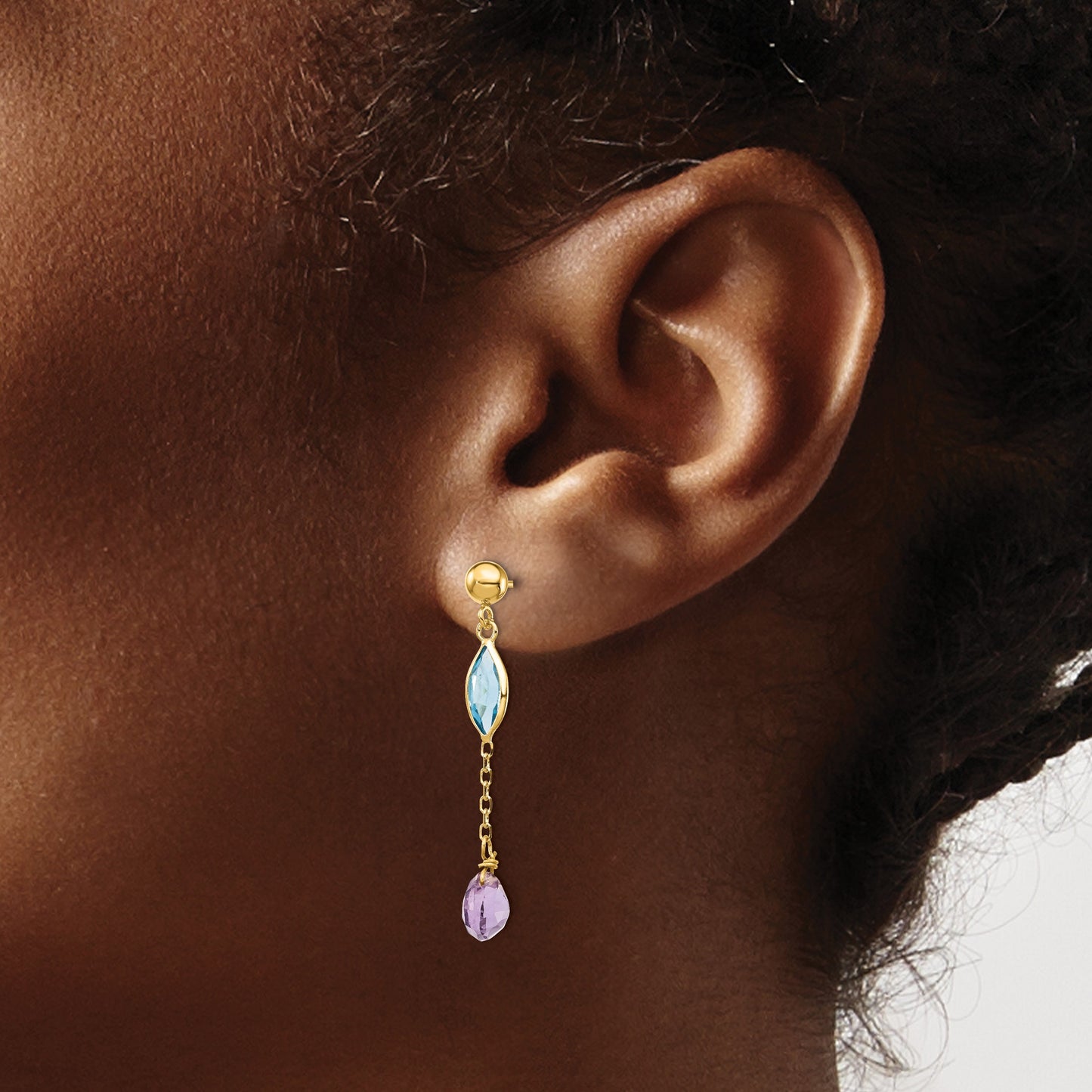 14K Amethyst and Blue Topaz Dangle Post Earrings