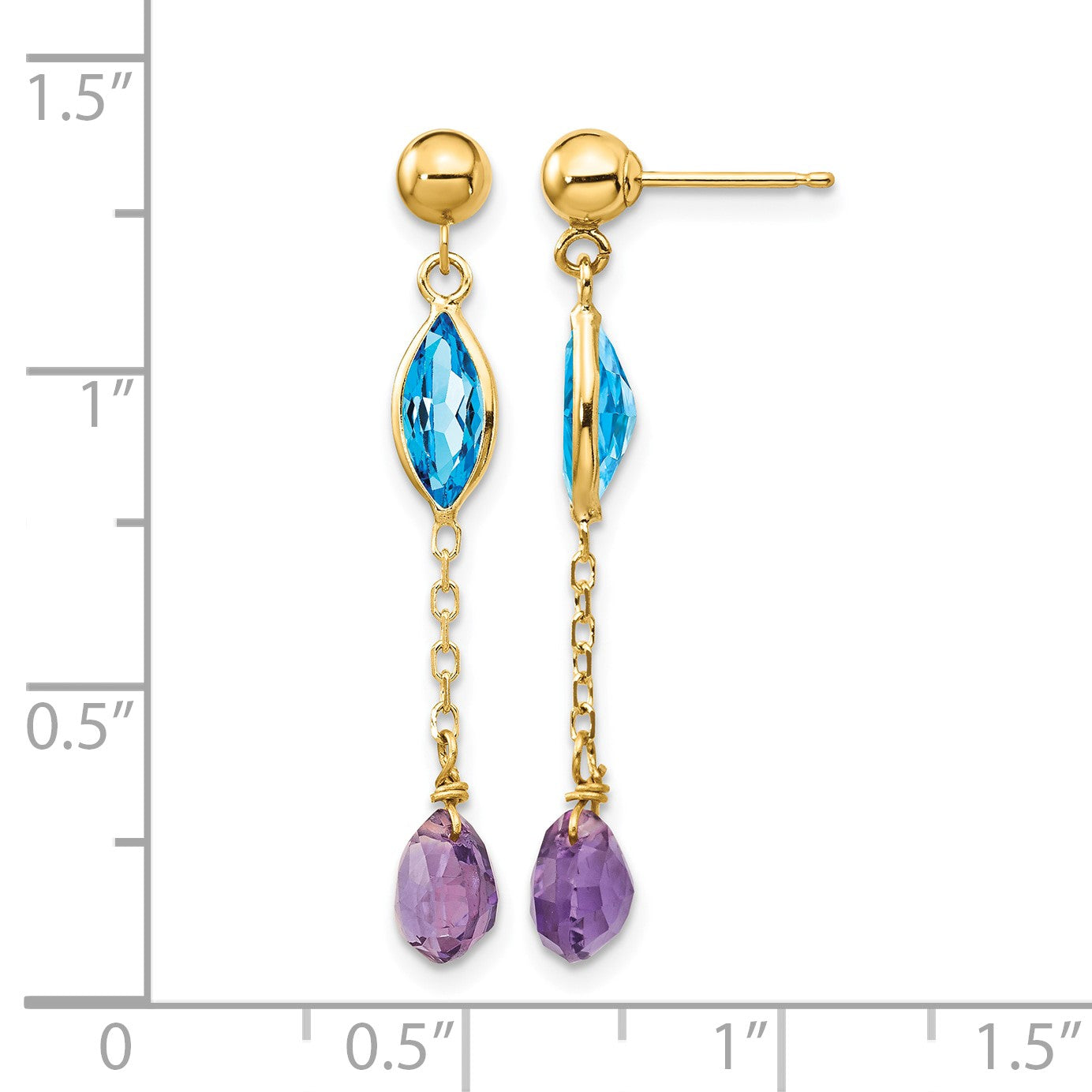 14K Amethyst and Blue Topaz Dangle Post Earrings