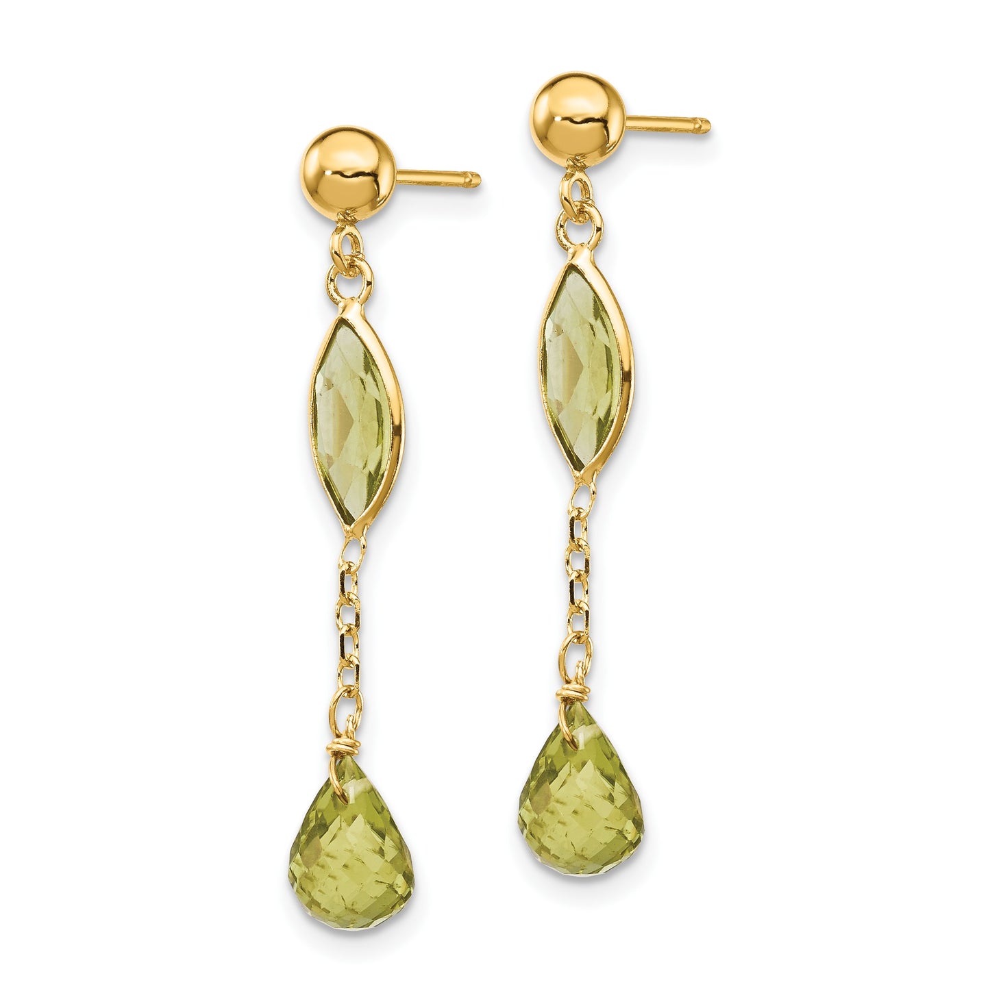 14K Peridot Chain Dangle Post Earrings