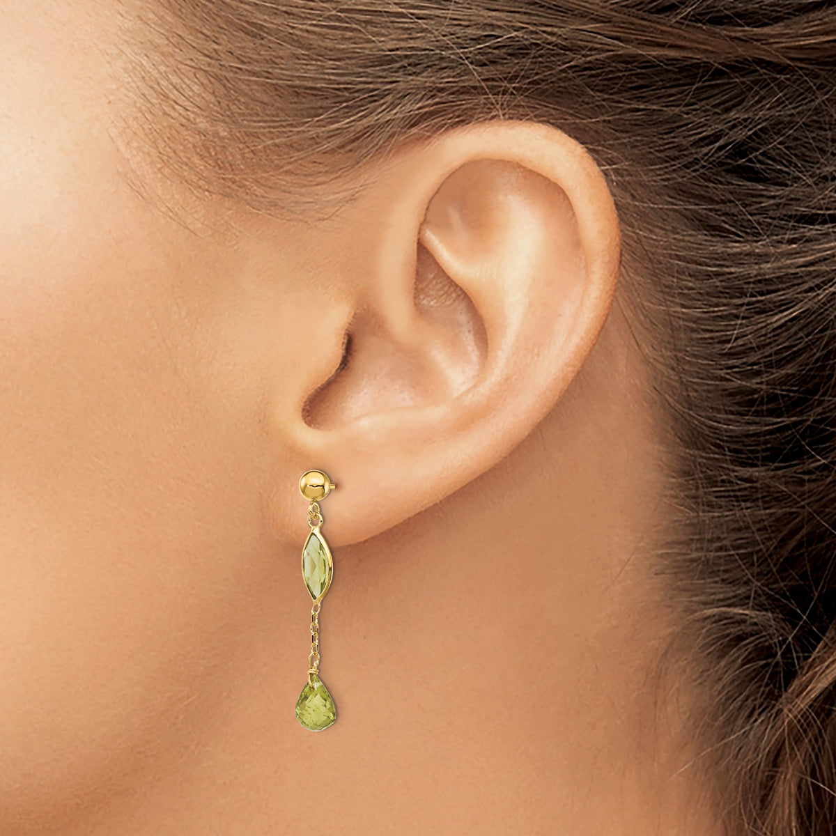 14K Peridot Chain Dangle Post Earrings
