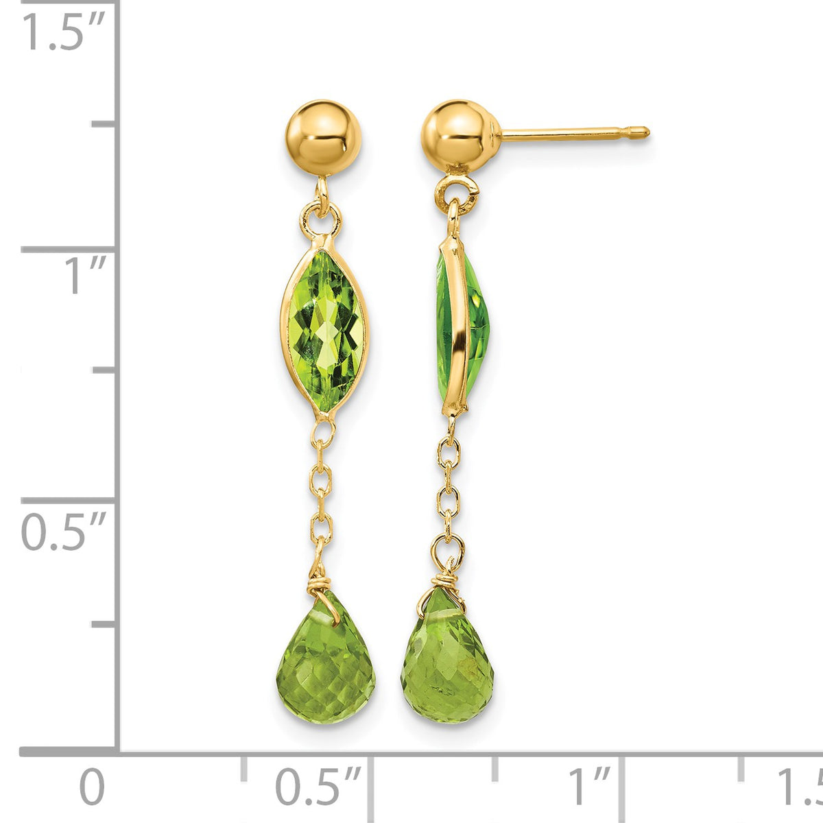 14K Peridot Chain Dangle Post Earrings