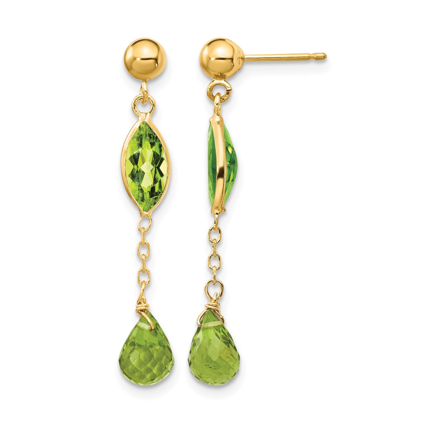 14K Peridot Chain Dangle Post Earrings
