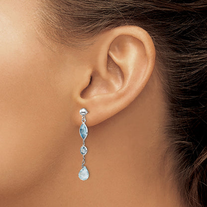 14K White Gold Blue Topaz Dangle Post Earrings