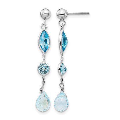 14K White Gold Blue Topaz Dangle Post Earrings