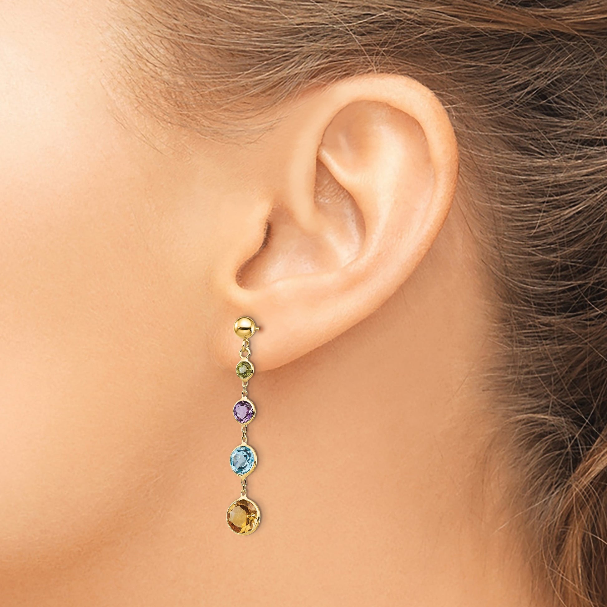 14K Peridot/Amethyst/Blue Topaz/Citrine Dangle Post Earrings