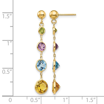 14K Peridot/Amethyst/Blue Topaz/Citrine Dangle Post Earrings