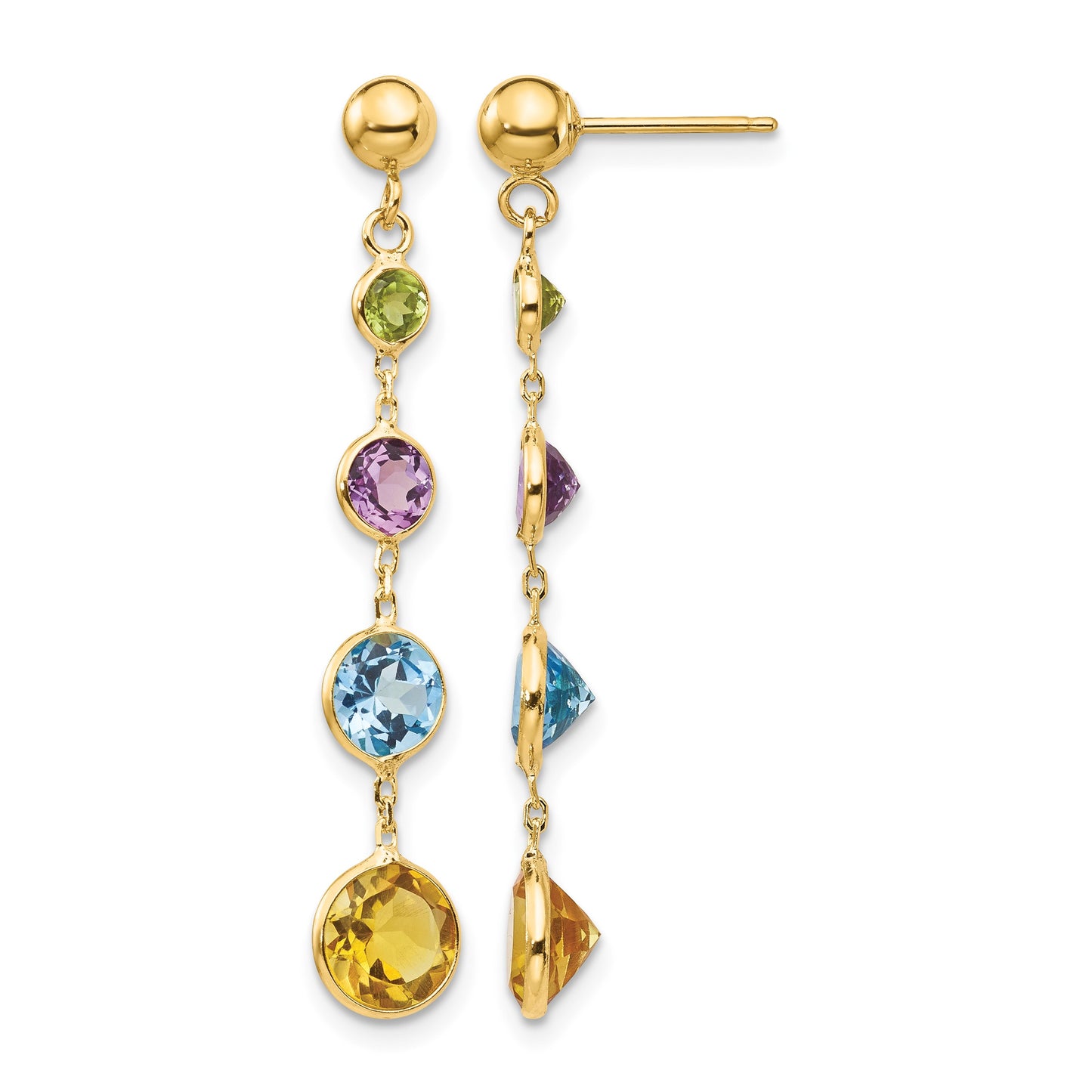 14K Peridot/Amethyst/Blue Topaz/Citrine Dangle Post Earrings