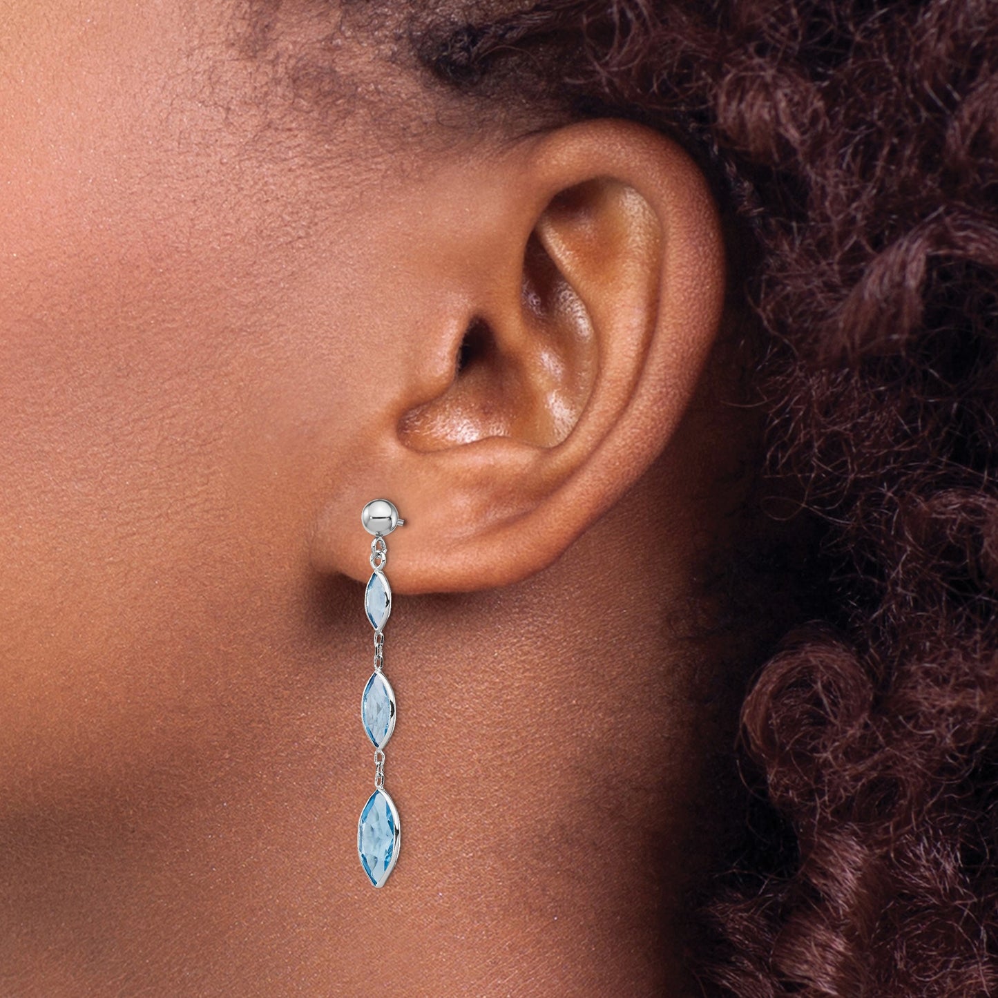 14K White Gold Marquise Blue Topaz Dangle Post Earrings
