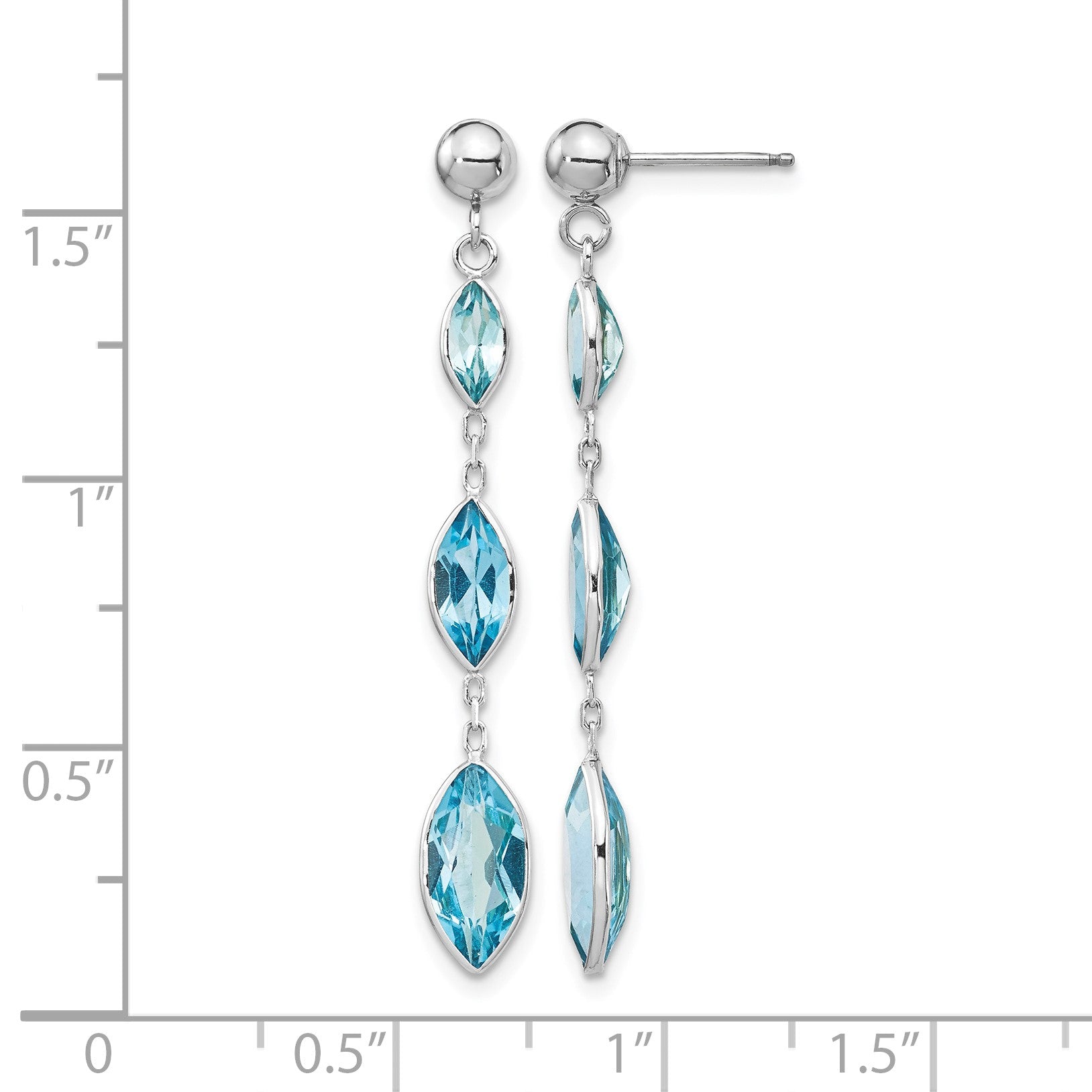 14K White Gold Marquise Blue Topaz Dangle Post Earrings