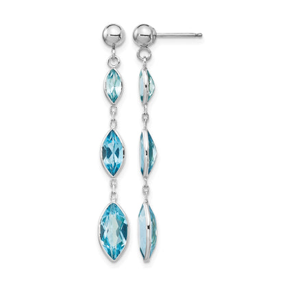14K White Gold Marquise Blue Topaz Dangle Post Earrings