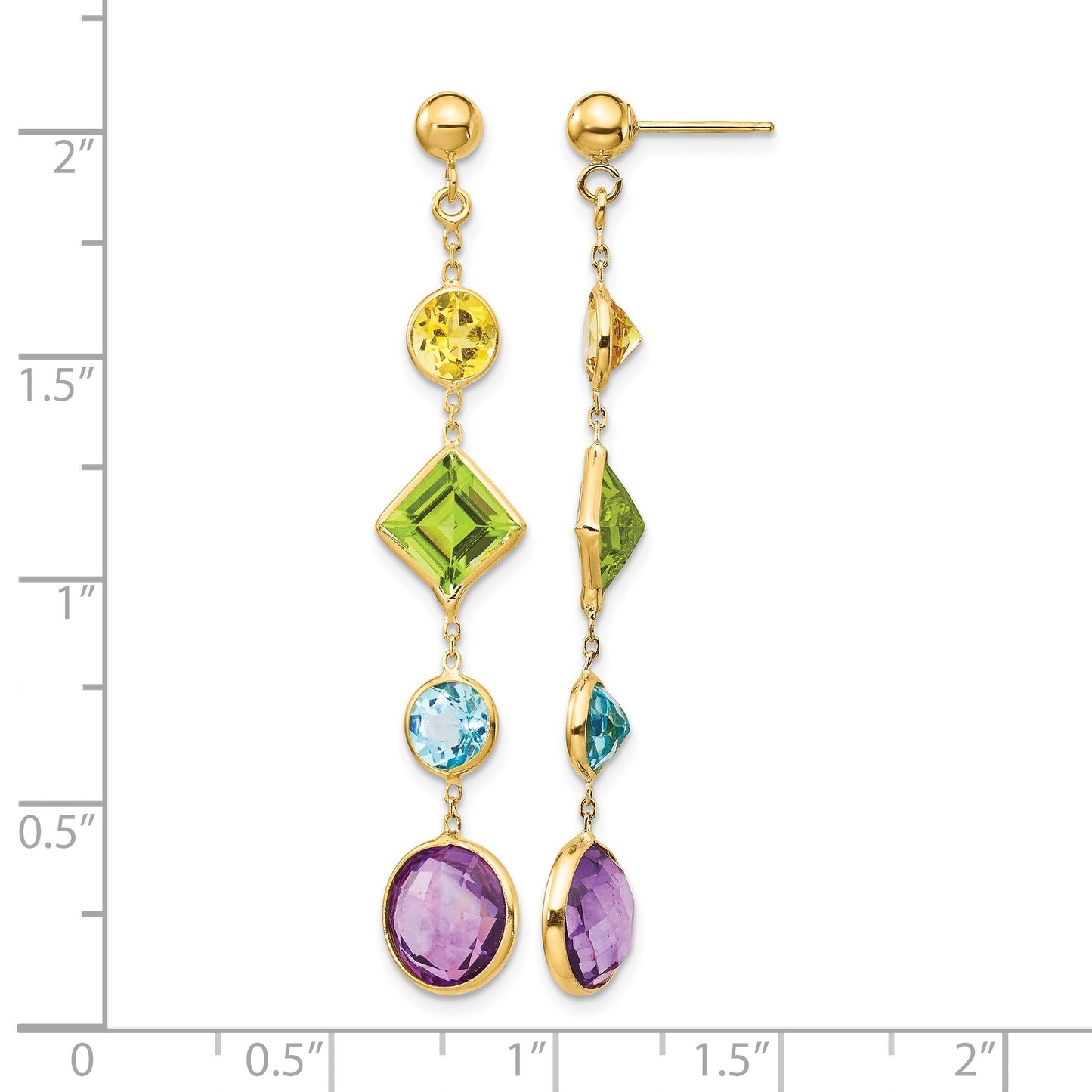 14K Citrine/Peridot/Blue Topaz/Amethyst Dangle Post Earrings