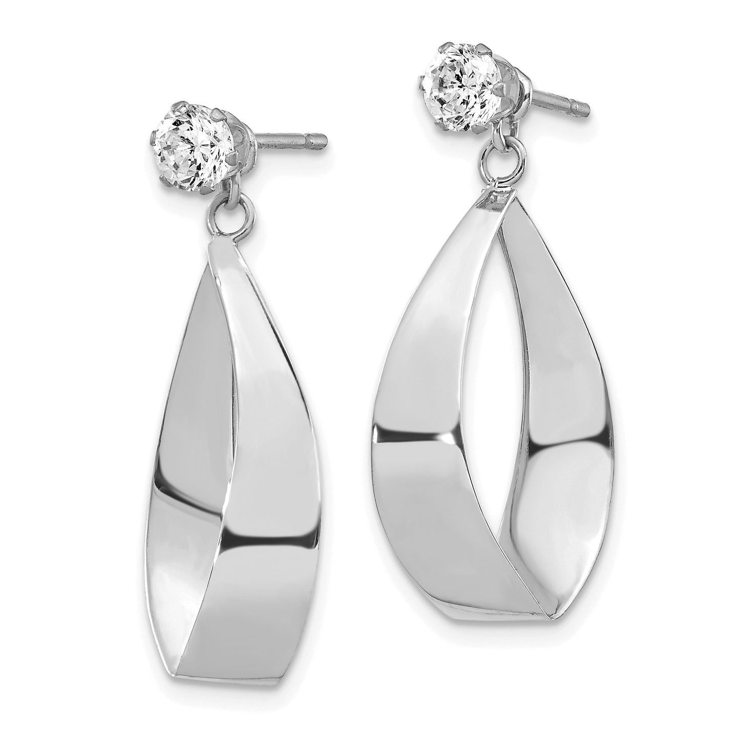 14k White Gold Polished Oval Dangle Jackets with 4mm CZ Stud Earrings