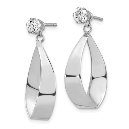14k White Gold Polished Oval Dangle Jackets with 4mm CZ Stud Earrings