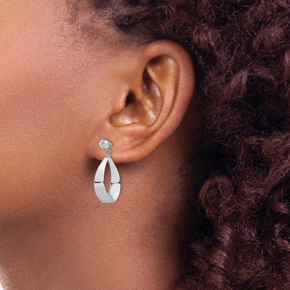 14k White Gold Polished Oval Dangle Jackets with 4mm CZ Stud Earrings