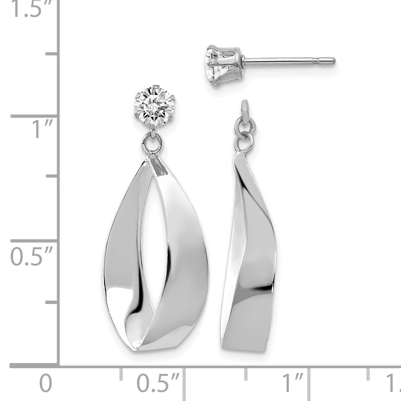 14k White Gold Polished Oval Dangle Jackets with 4mm CZ Stud Earrings