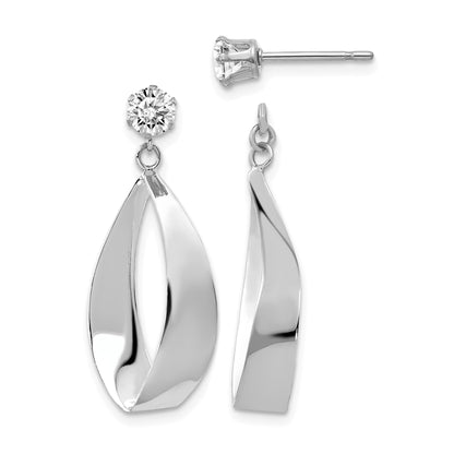 14k White Gold Polished Oval Dangle Jackets with 4mm CZ Stud Earrings