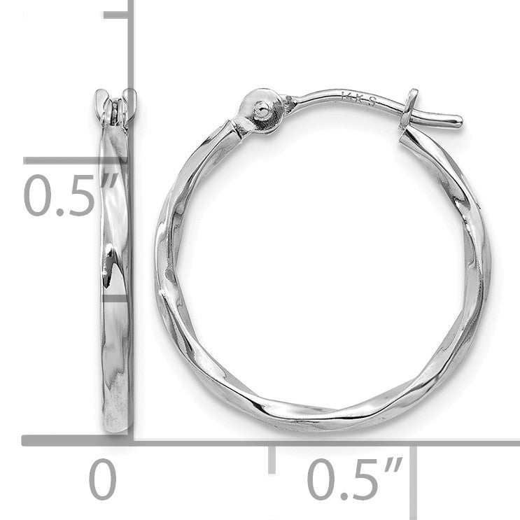 14k White Gold Twisted Hoop Earrings