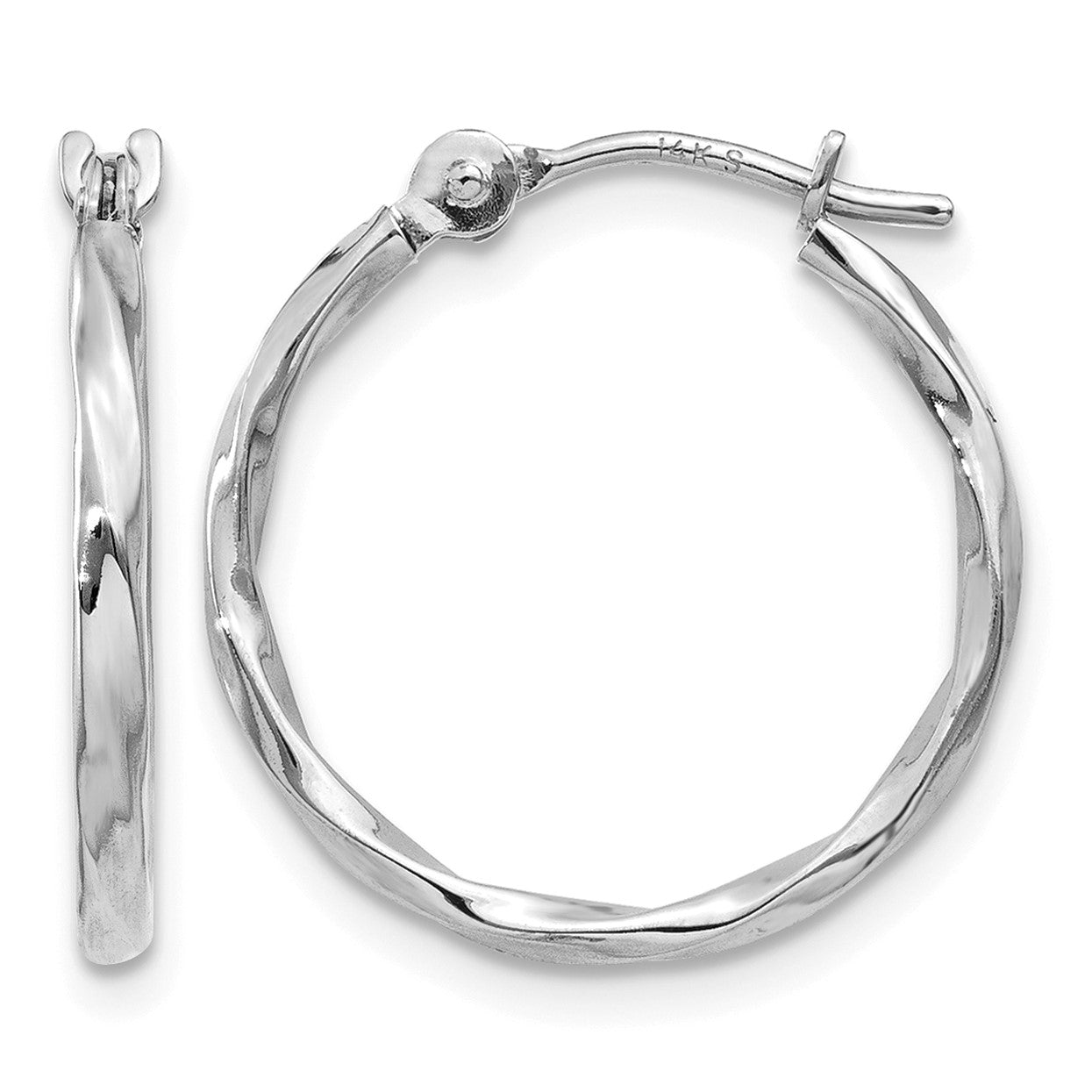 14k White Gold Twisted Hoop Earrings