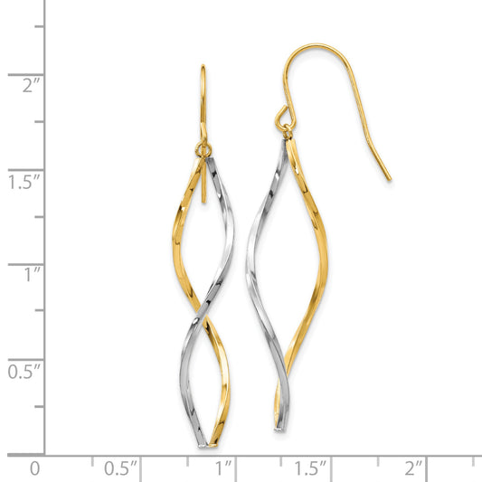 14k Two-tone Twist Dangle French Hook Earrings