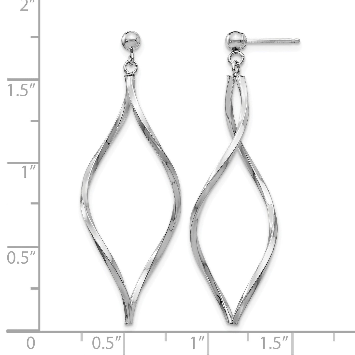 14k White Gold Twisted Oval Dangle Post Earrings