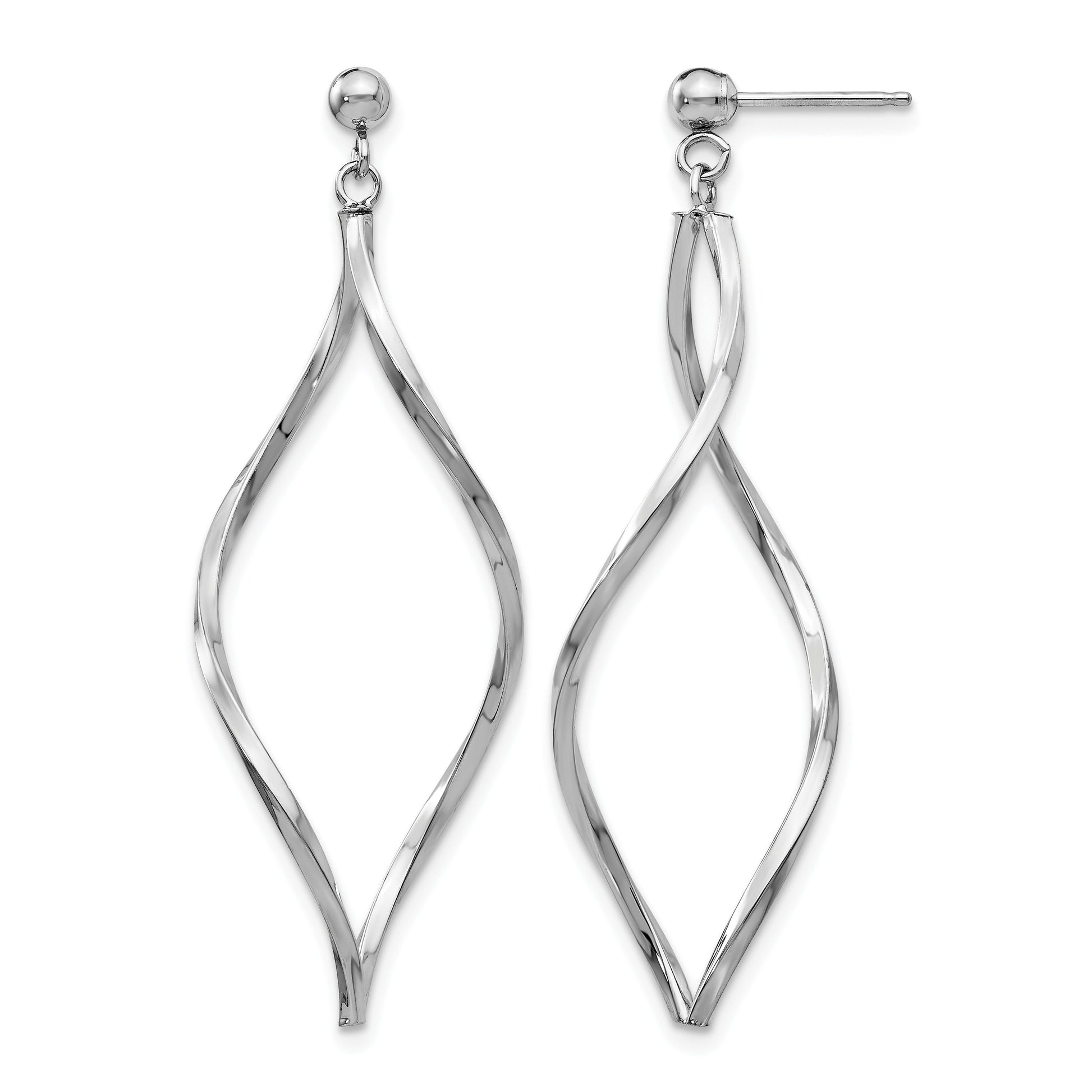 14k White Gold Twisted Oval Dangle Post Earrings
