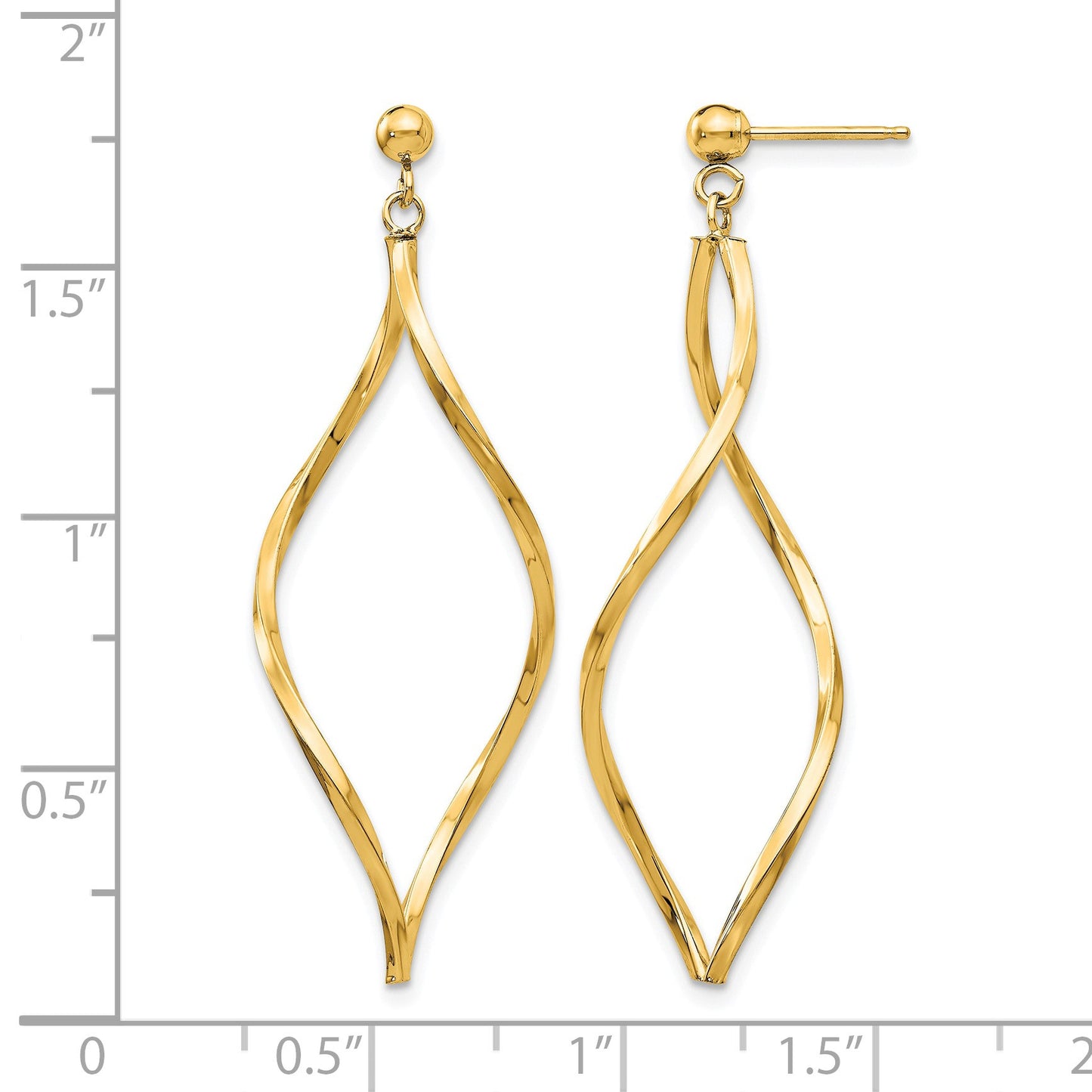 14k Twisted Oval Dangle Post Earrings