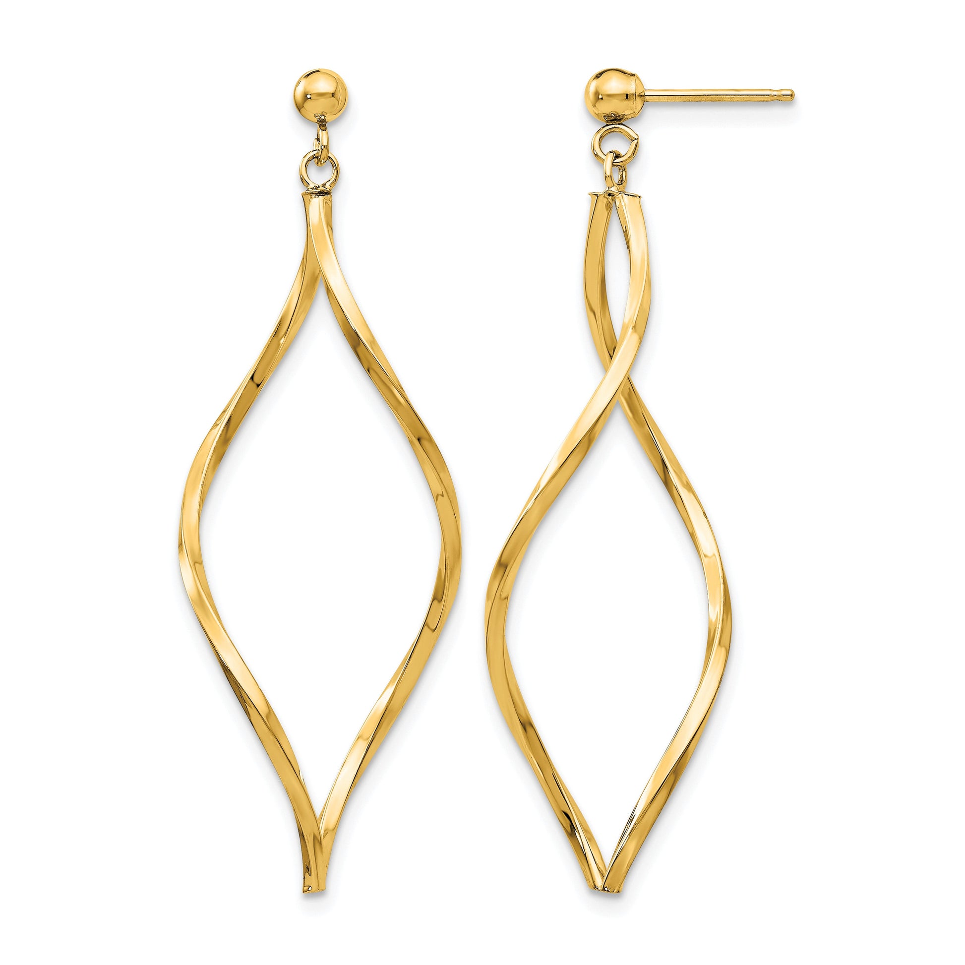 14k Twisted Oval Dangle Post Earrings