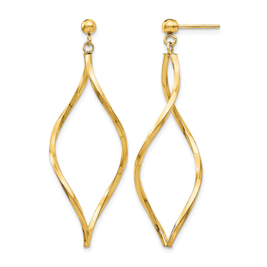 14k Twisted Oval Dangle Post Earrings