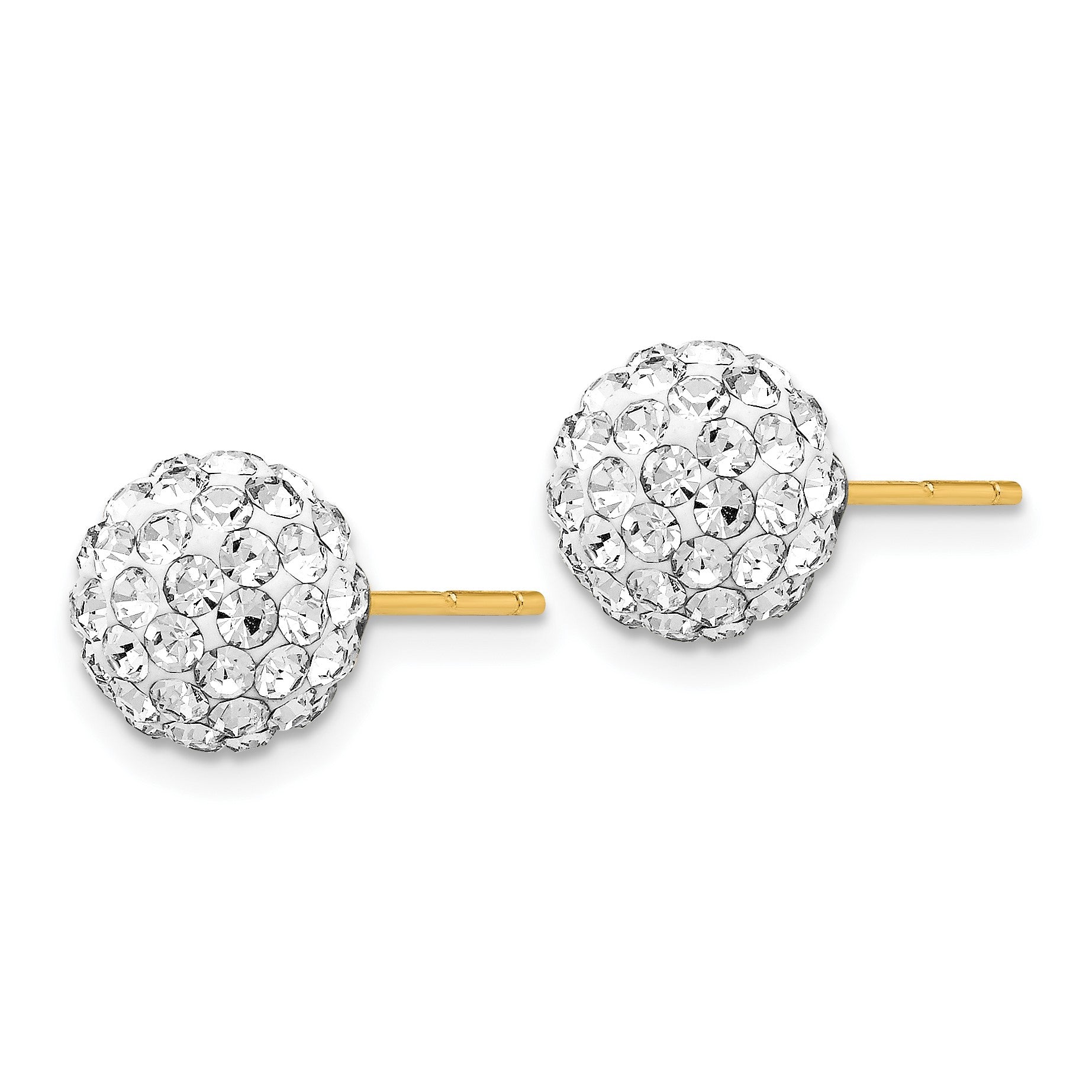 14K 8mm Clear Crystal Round Ball Post Earrings