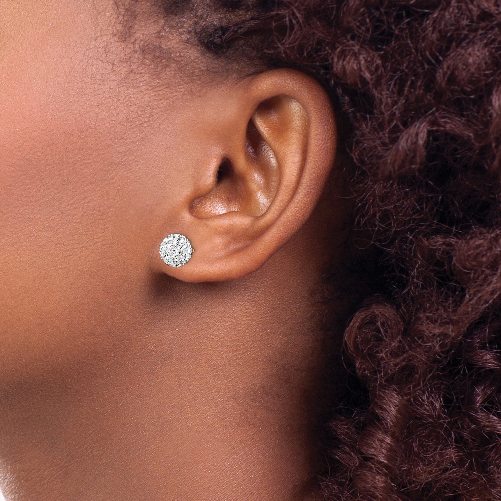 14K 8mm Clear Crystal Round Ball Post Earrings