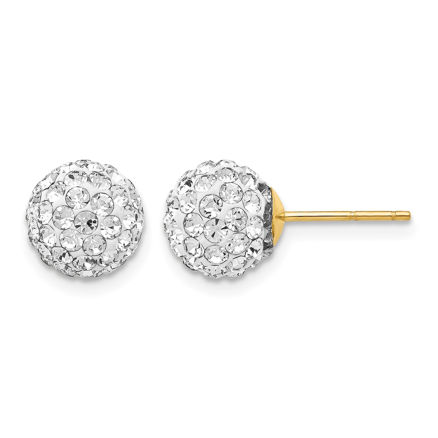 14K 8mm Clear Crystal Round Ball Post Earrings