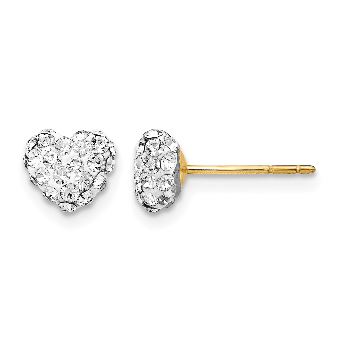 14K 6mm Clear Crystal Heart Post Stud Earrings