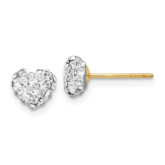 14K Post 6mm Crystal Heart Post Stud Earrings