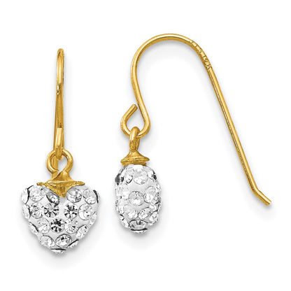 14k Crystal Heart Dangle Earrings