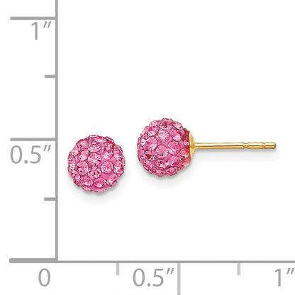14k 6mm Rose Crystal Round Ball Post Earrings