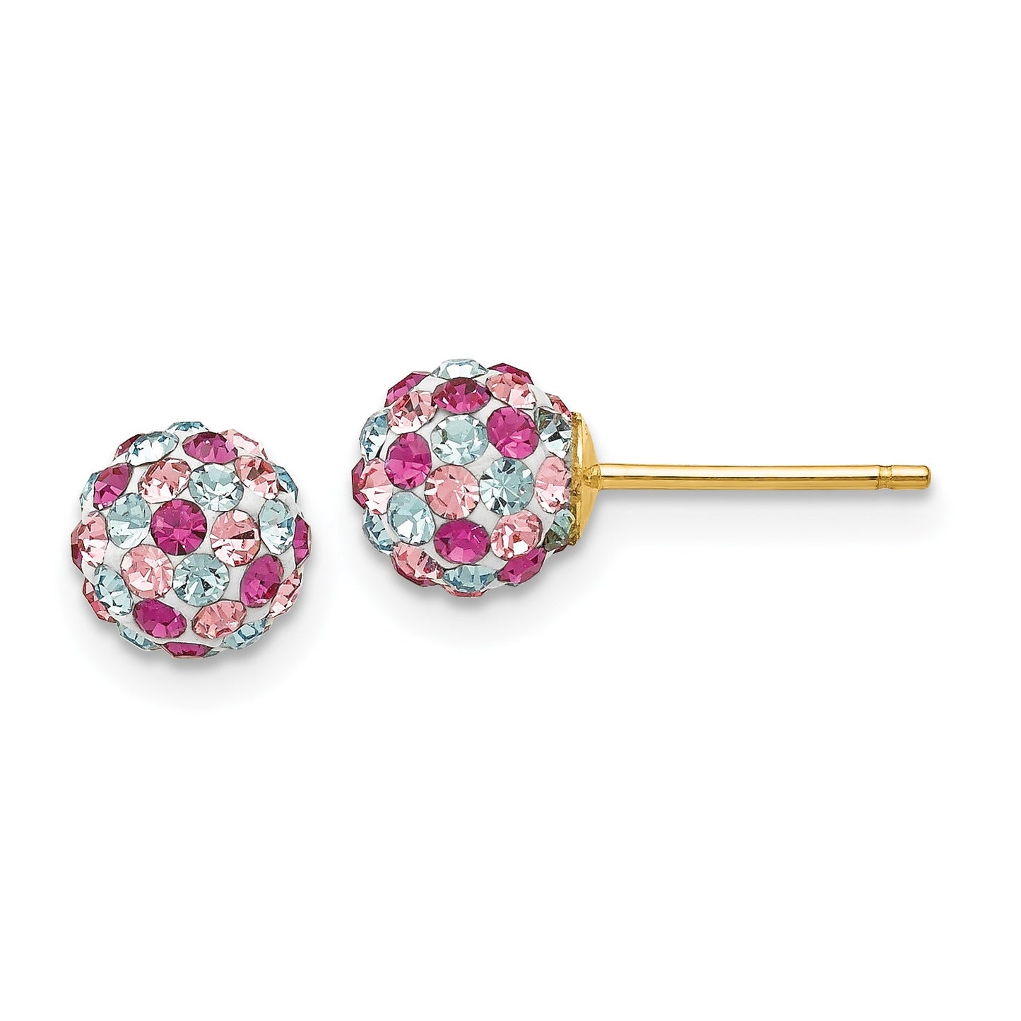 14k 6mm Pink/Blue/Multi-color Crystal Round Ball Post Earrings