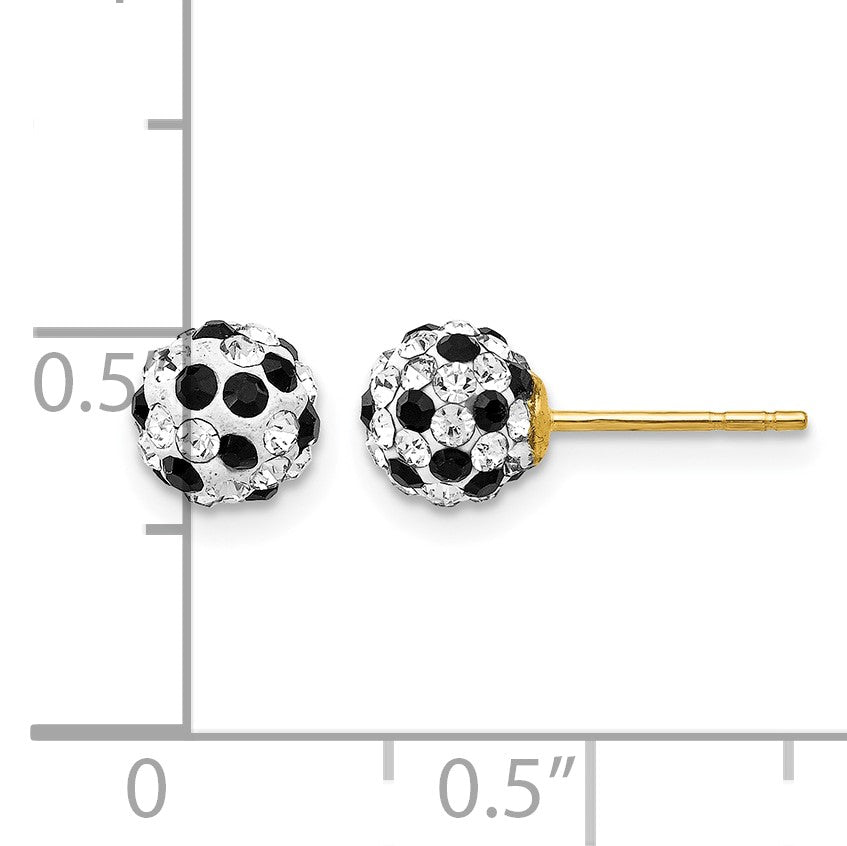 14k 6mm Black and White Crystal Round Ball Post Earrings