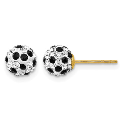 14k 6mm Black and White Crystal Round Ball Post Earrings