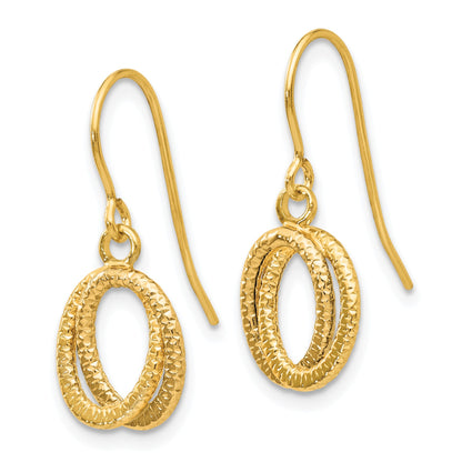 14k Textured Intertwined Ovals Dangle French Hook Earrings