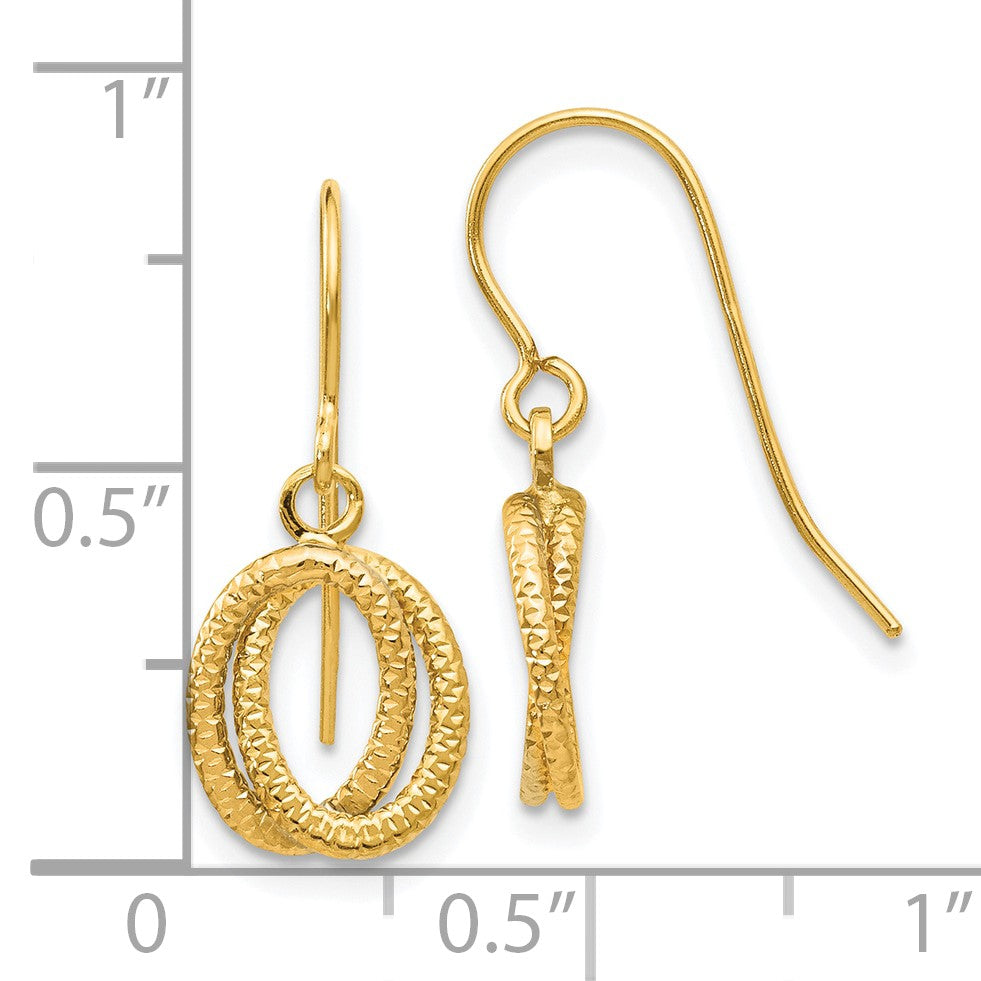 14k Textured Intertwined Ovals Dangle French Hook Earrings