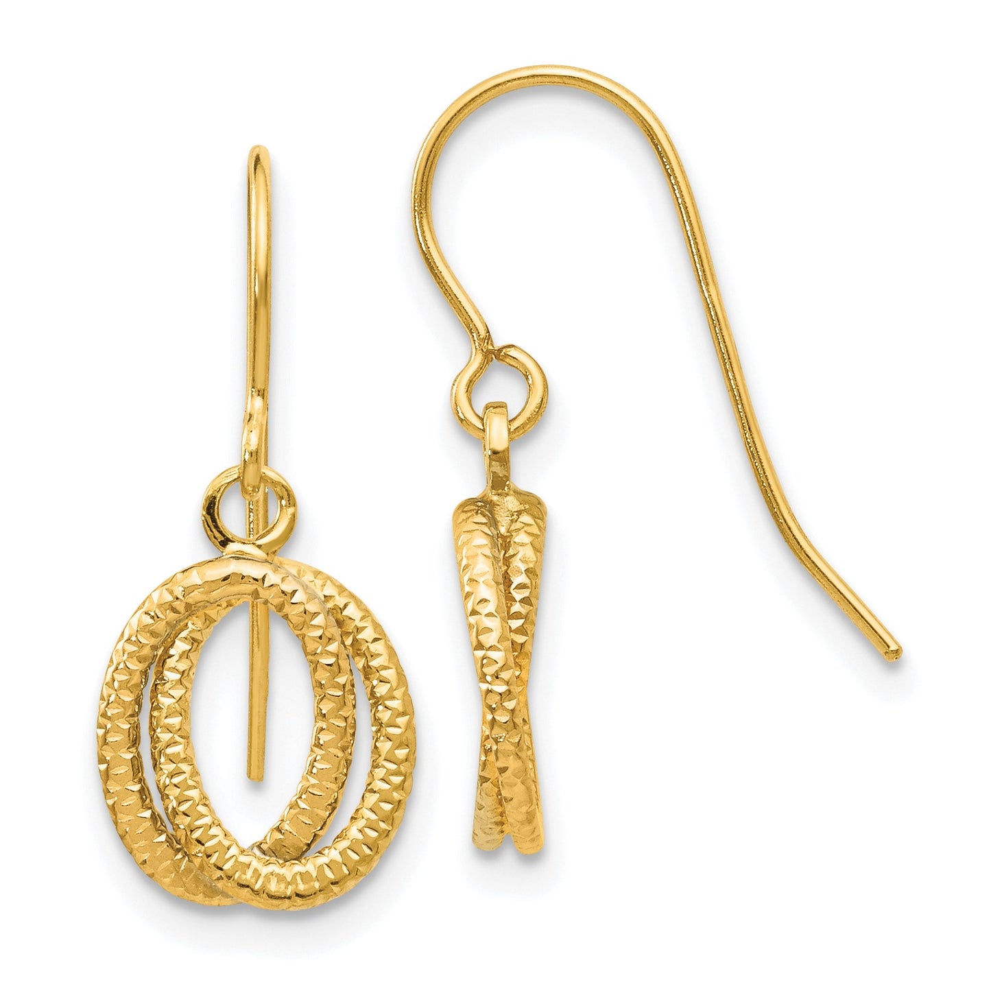 14k Textured Intertwined Ovals Dangle French Hook Earrings