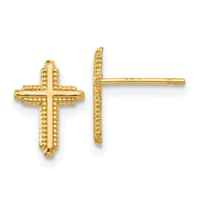 14K Yellow Gold Polished Cross Post Earrings