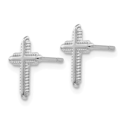 14K White Gold Polished Cross Post Earrings