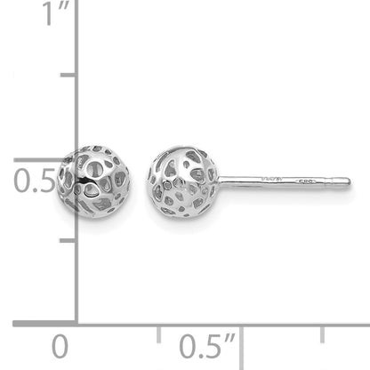 14K White Gold 5.5mm Fancy Pierced Ball Post Earrings
