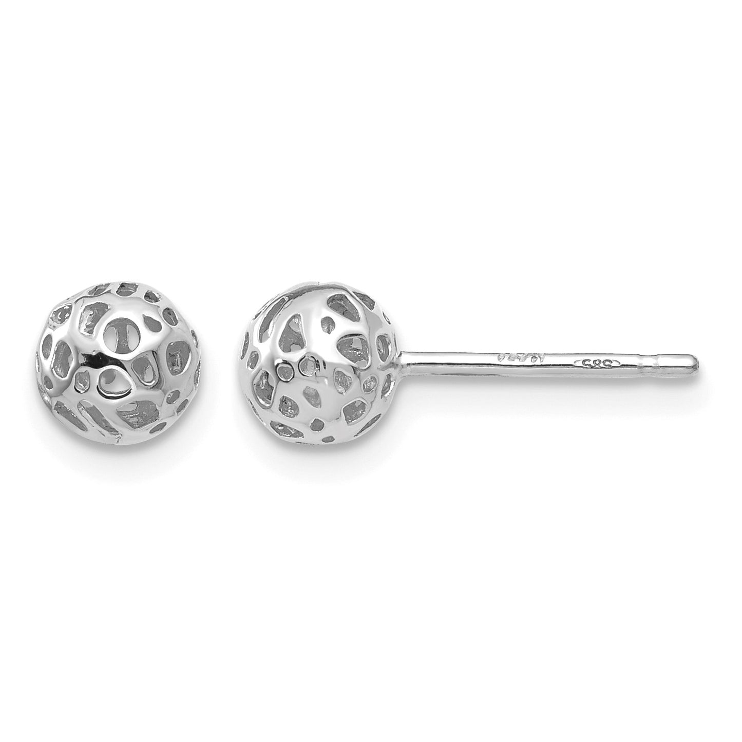 14K White Gold 5.5mm Fancy Pierced Ball Post Earrings