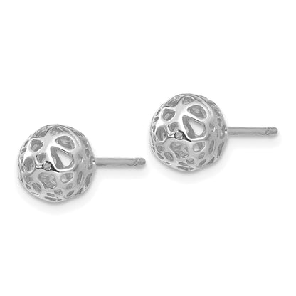 14K White Gold 7.5mm Fancy Pierced Ball Post Earrings