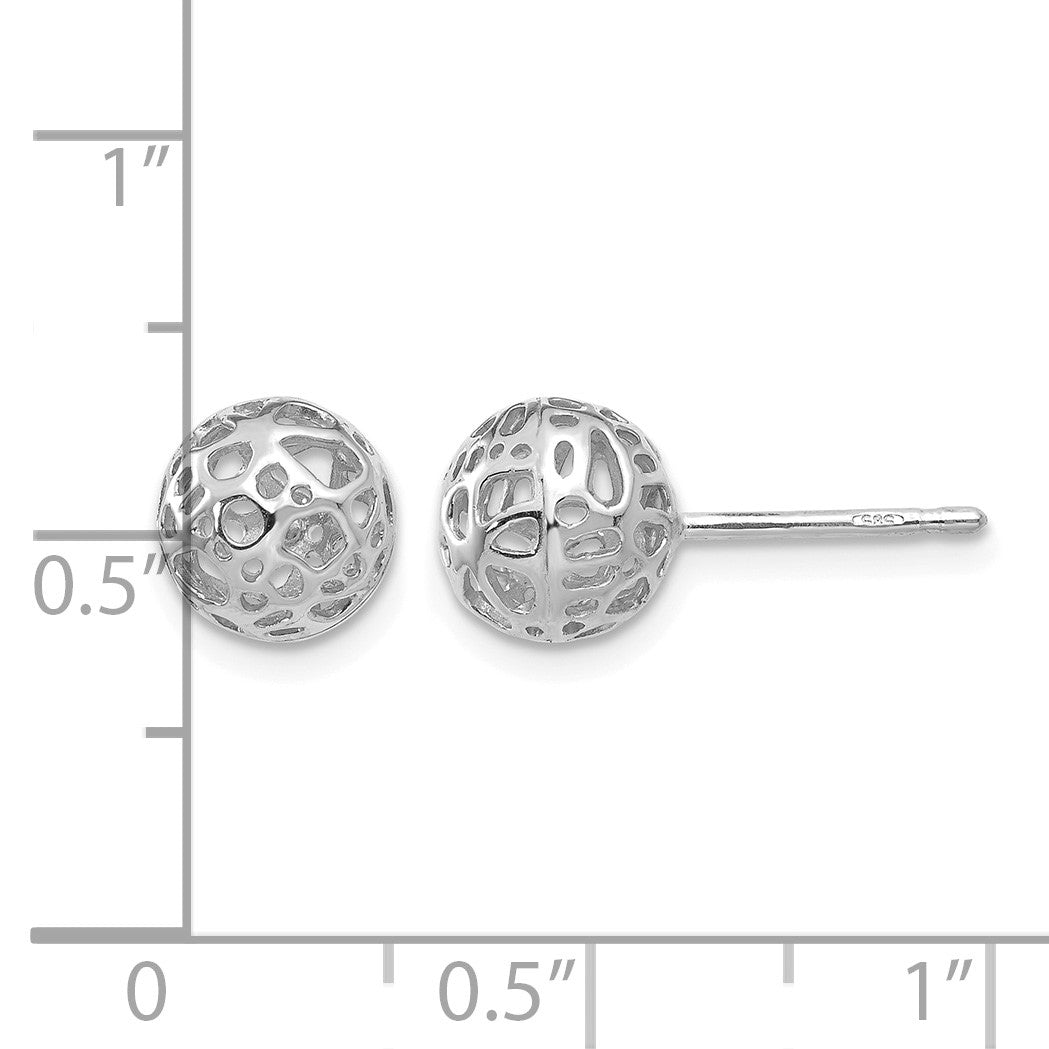 14K White Gold 7.5mm Fancy Pierced Ball Post Earrings