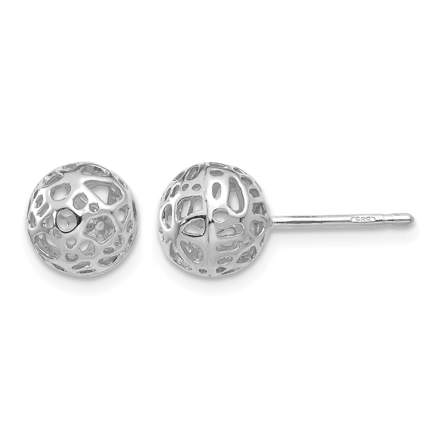 14K White Gold 7.5mm Fancy Pierced Ball Post Earrings