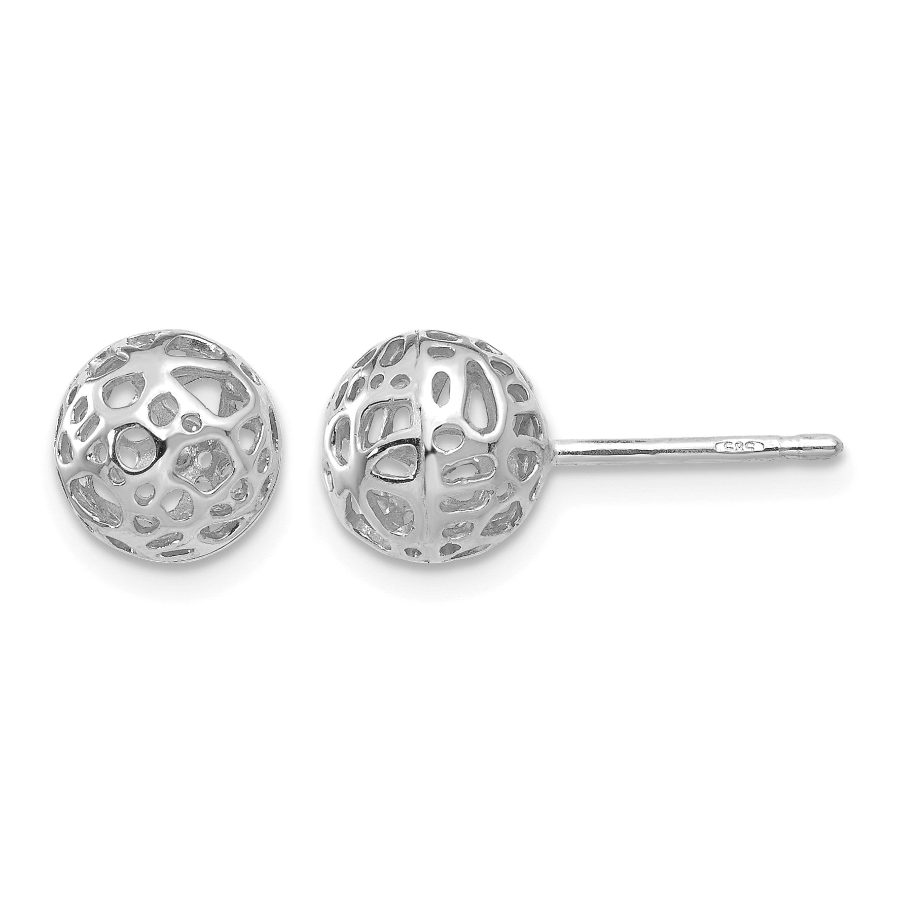 14K White Gold 7.5mm Fancy Pierced Ball Post Earrings